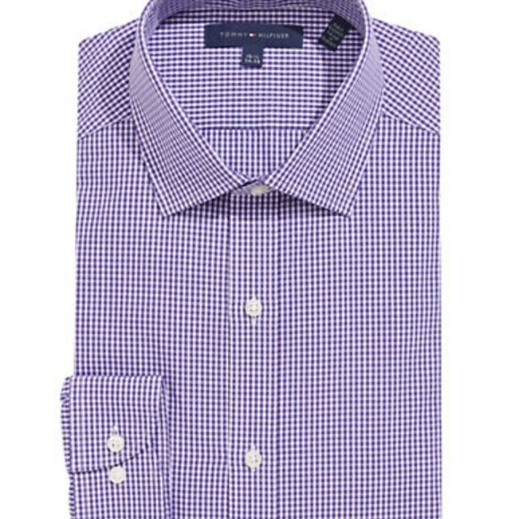 Tommy Hilfiger Micro-Gingham Print Dress Shirt-PURPLE DUNE-15.5-34/35 - Picture 1 of 6